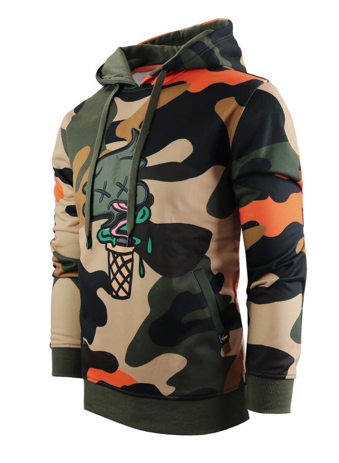 SCREENSHOT-H11076 Mens Urban Hip Hop Fleece Pullover Hoodie - Ice Cone Camo Cartoon Animation Hooded Streetwear Sweatshirt-Olive-Medium - Image 4
